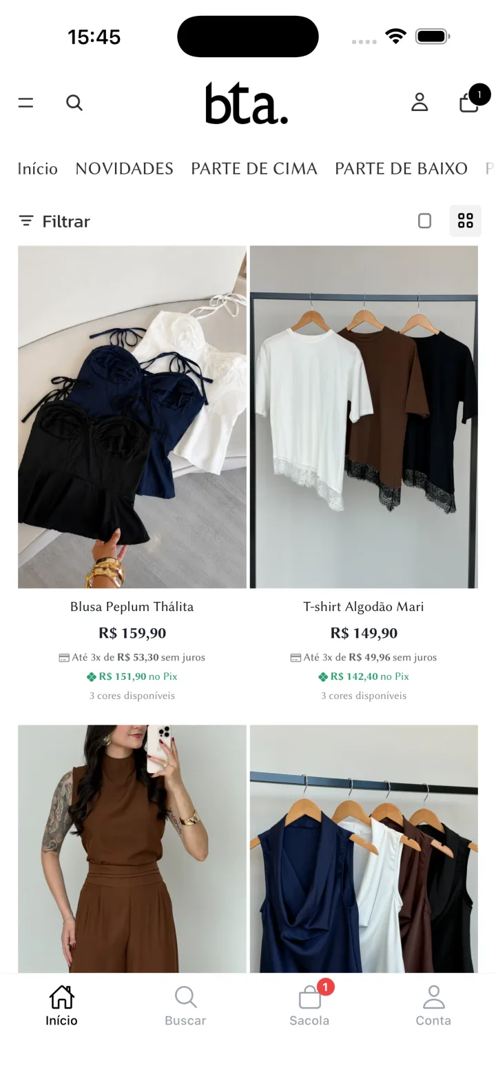 App de loja — vitrine de coleção