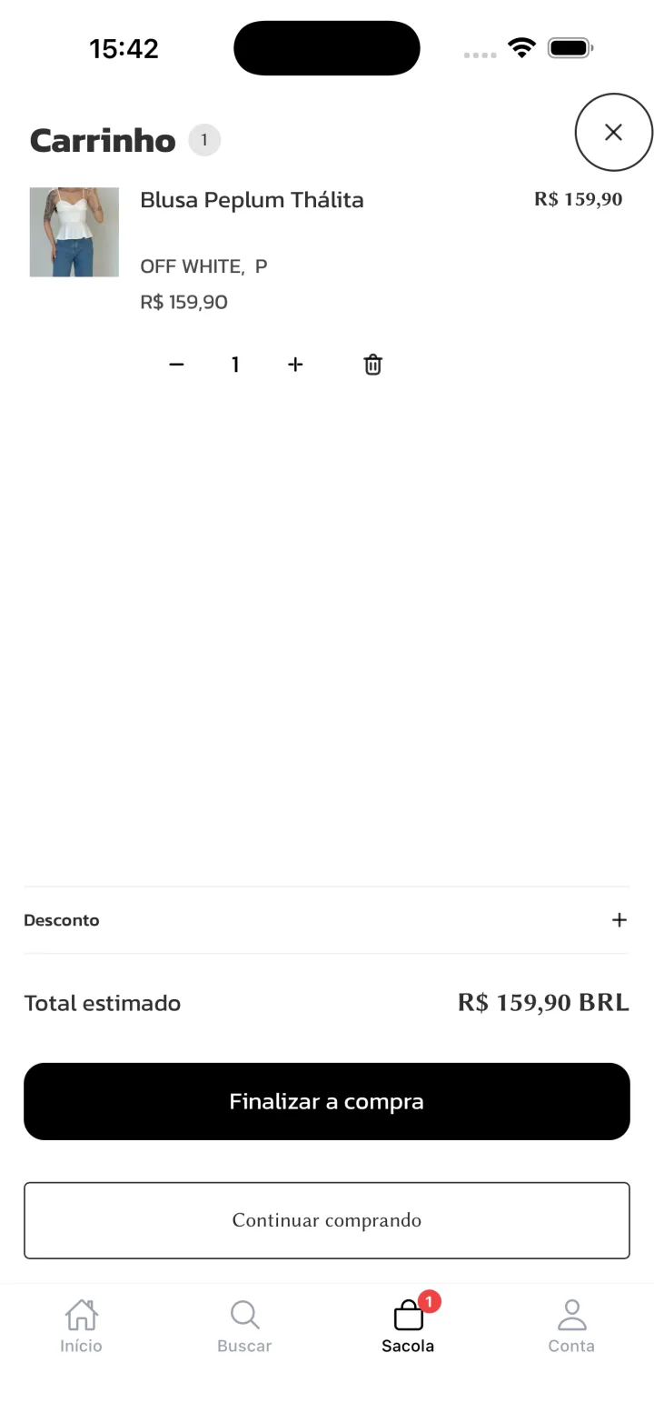 App de loja — sacola e checkout